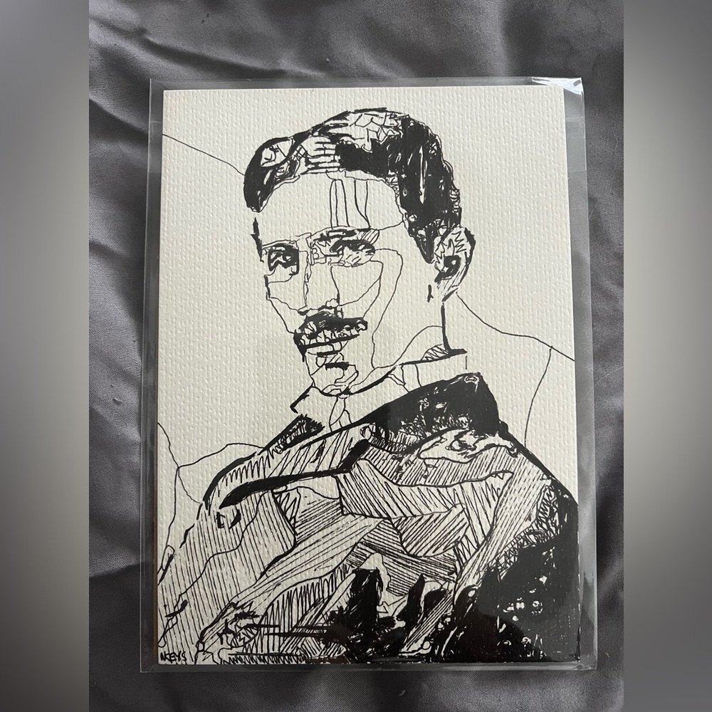 Nikola Tesla Pen & Ink Original Art Portrait 5x7 inch doodle fanart